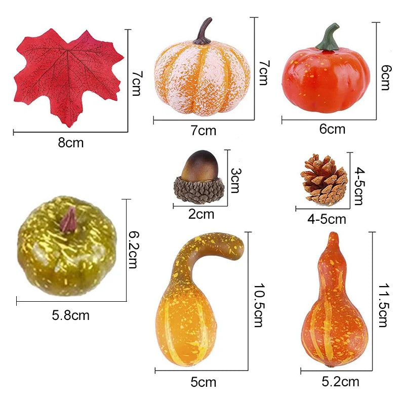 50pcs Artificial Pumpkin Golden Autumn Mini Pumpkin Set Halloween Pumpkin Thanksgiving Decoration Pumpkin Pine Cones Acorns Prop