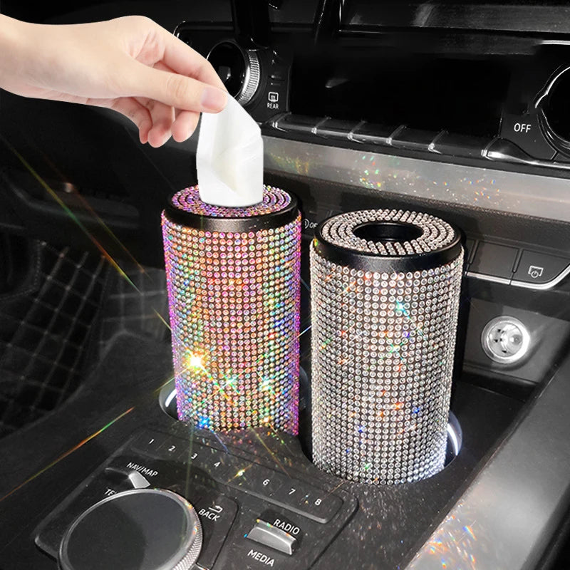 Car Creative Tissue Boxes for Car Diamond Bling Auto Rhinestone Crystal Paper Box Girls Auto Luxury Interior Accessories