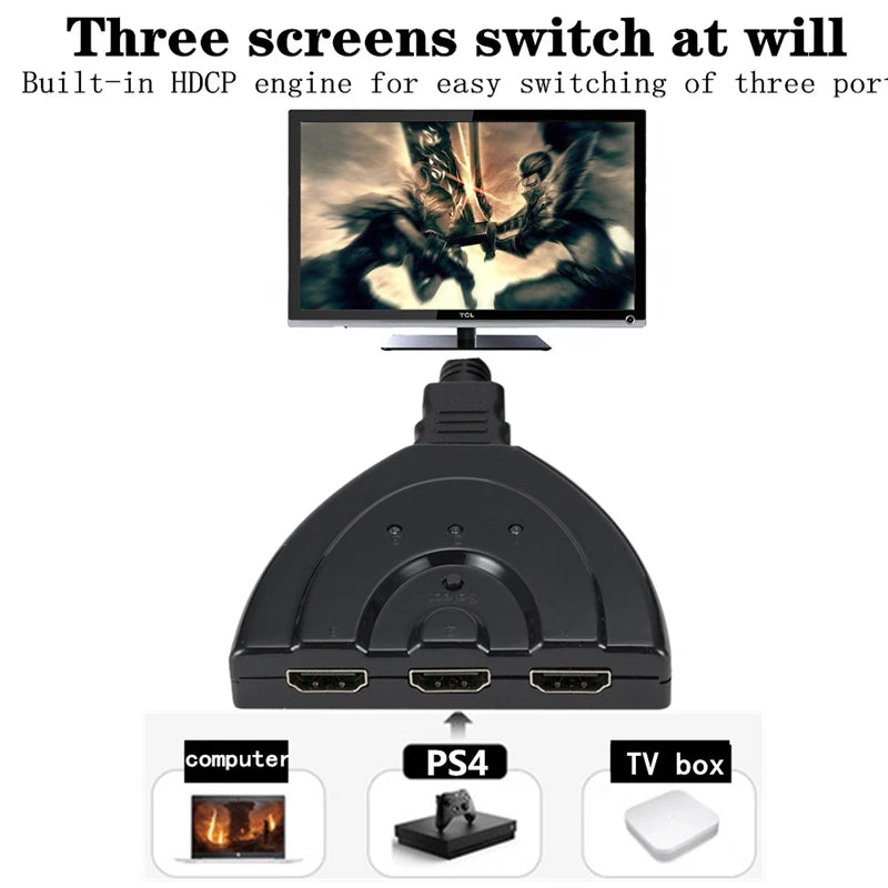 3 Ports HDMI Switch Adapter Mini 3 Ports HDMI Splitter 1080P Switcher 3 in 1 out Port Hub for HDTV for PS4 Mini HDMI Switcher