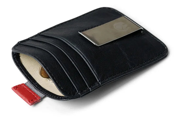 Luxury Brand Unisex Black Real Leather Design Fashion Gift Slim Wallet Travel Front Pocket Money Clip Mini Clamp Purse XYX-C061