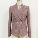 HIGH STREET Newest 2023 Designer Jacket Women's Classic Metal Buttons Double Breasted Slim Fitting Houndstooth Blazer