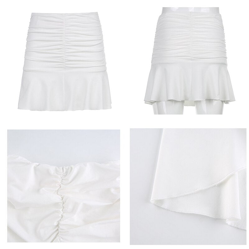 Rapcopter High Waist Pleated Skirts Ruched Y2K Mini Skirts Retro Women White Skirt New 2020 Streetwear Skirts 90S Party Holiday