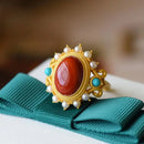 Natural South Red Agate  S925 silver inlaid  pearl turquoise pendant necklace niche light luxury charm female brand jewelry set