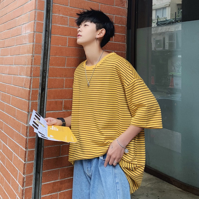 LAPPSTER Men Japanese Streetwear Yellow T Shirt 2023 Summer Mens Harajuku Hip Hop T Shirts Couple Korean Casual Tees T-shirts