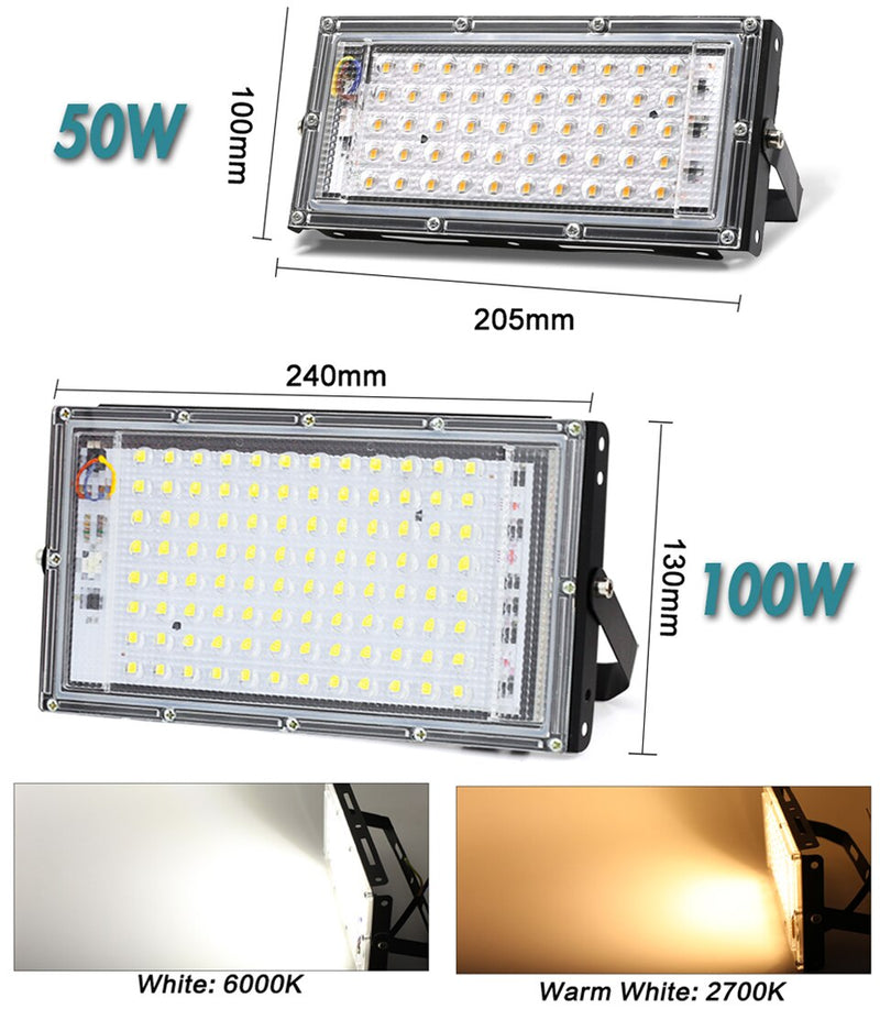 Focos LED Spotlight 50W 100W AC 220V Refletor LED Spot Flood Light Garden Floodlight Outdoor Kitchen Street Landscape Lighting