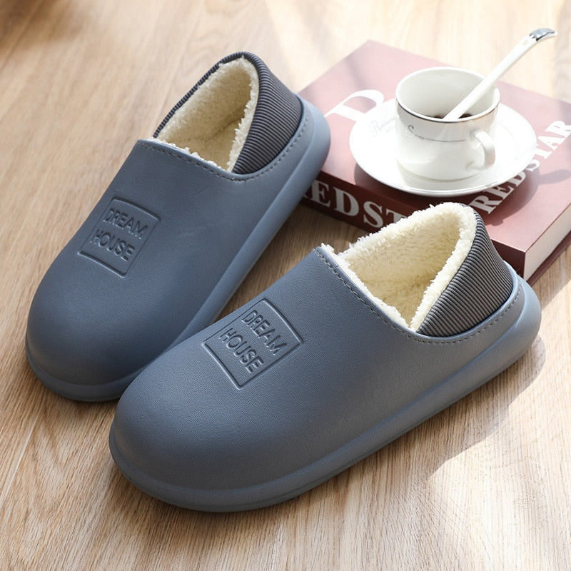 Winter Warm Cotton Slippers Women Thick Bottom Plus Velvet Anti-Slip Loafer Home Shoes Woman Waterproof Couple Slipper Shoes