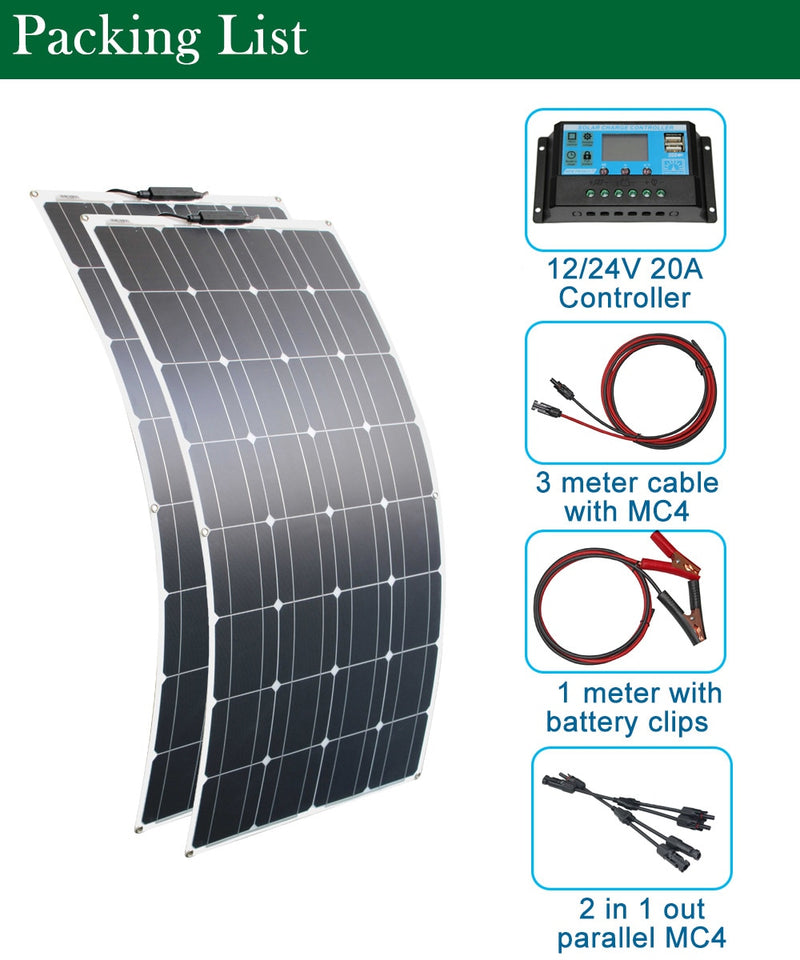 300w solar panel kit 200w 100w 12V 24V monocrystalline flexible solar panels for solar battery charger cell home system kits