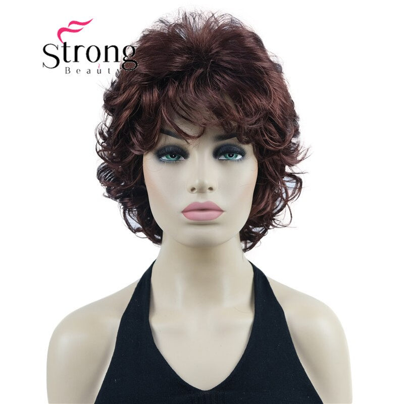 StrongBeauty Short Wig Soft Tousled Curls Blonde Highlights Full Synthetic Wigs COLOUR CHOICES