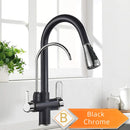 Purification Water Kitchen Faucet Black 360° Rotating Filter Water Faucets Pull Out Sprayer 3 Ways Hot Cold Water Mixer Tap