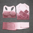 NORMOV 3PCS Fitness Two Piece Set Women Seamless Leggings Long Sleeve Crop Top Sports Bra Tracksuit Wear Workout Sports Suit