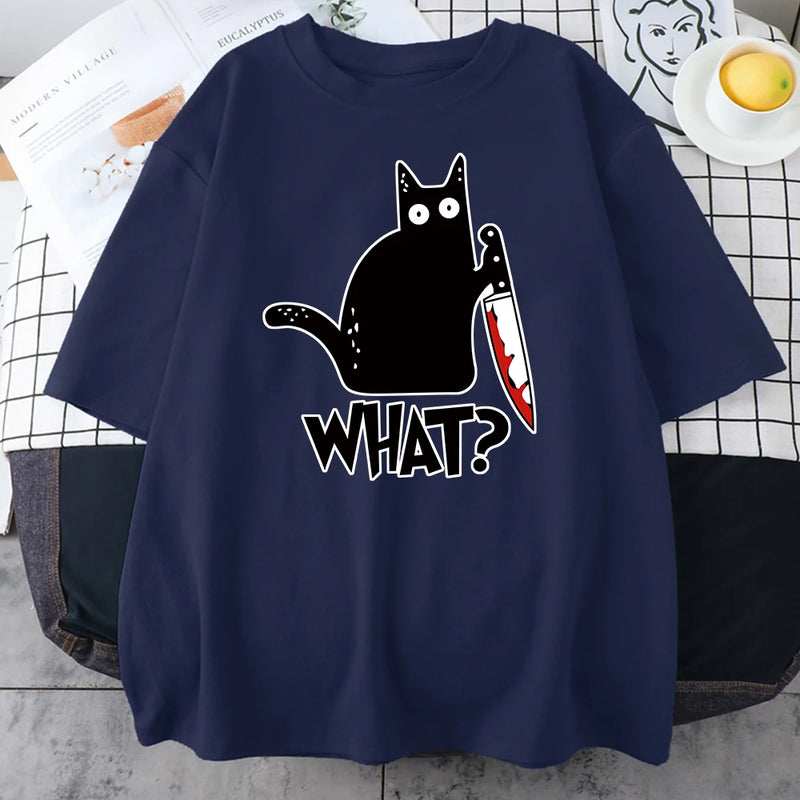 Killer Black Cat What Surprised Men's T-Shirt Funny Printing Clothes Fashion S-XXXL Male Tshirts Oversized Casual Men T Shirt