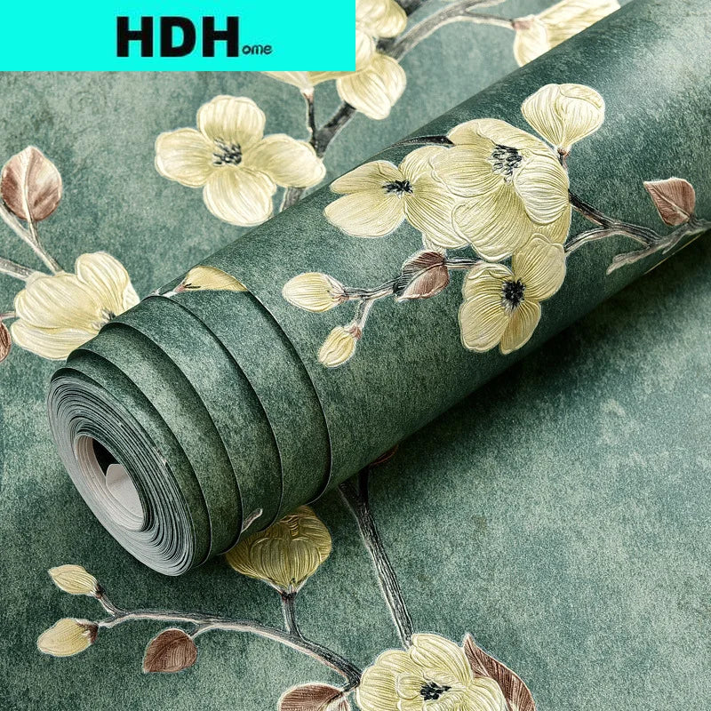 3D American Retro Non-woven Self-adhesive Wallpaper Rustic Vine Flower Wall Papers Thickening Peel and Stick Wall Stickers