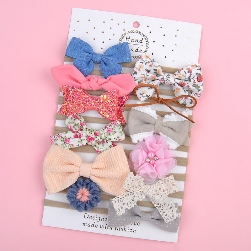 1 Set Floral Bows Solid Baby Headbands Dot Bowknot Elastic Cotton Hair Bands For Girls Nylon Princess Turban Hair Accessories