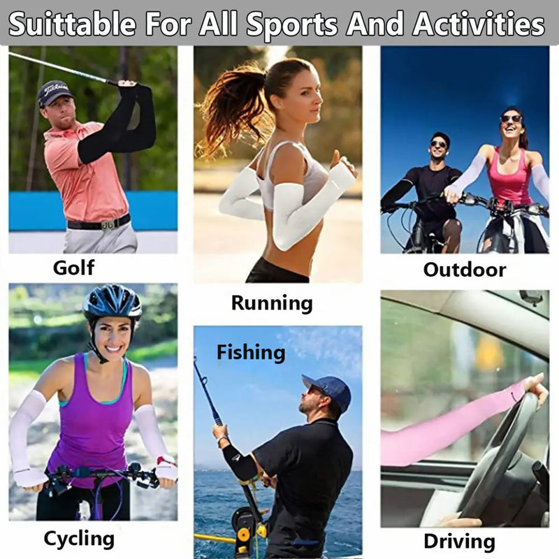 1Pair Arm Sleeves Sun UV Protection Hand Cover Stretchy Sports Sleeve Summer Cooling Running Fishing Cycling Outdoor Sportswear