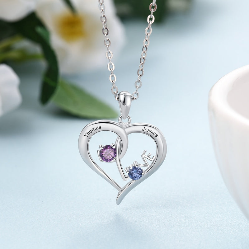 Personalized Love Heart Necklace Custom 925 Sterling Silver Name Necklace Fine Jewelry Valentine&