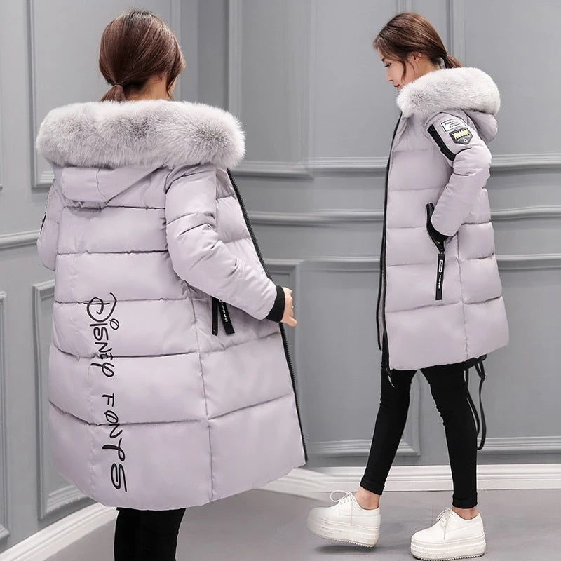 2023 Winter Jacket Women Parka Big Fur Collar Hooded Thick Warm Long Female Coat Casual Outwear Down Cotton Jacket Parkas