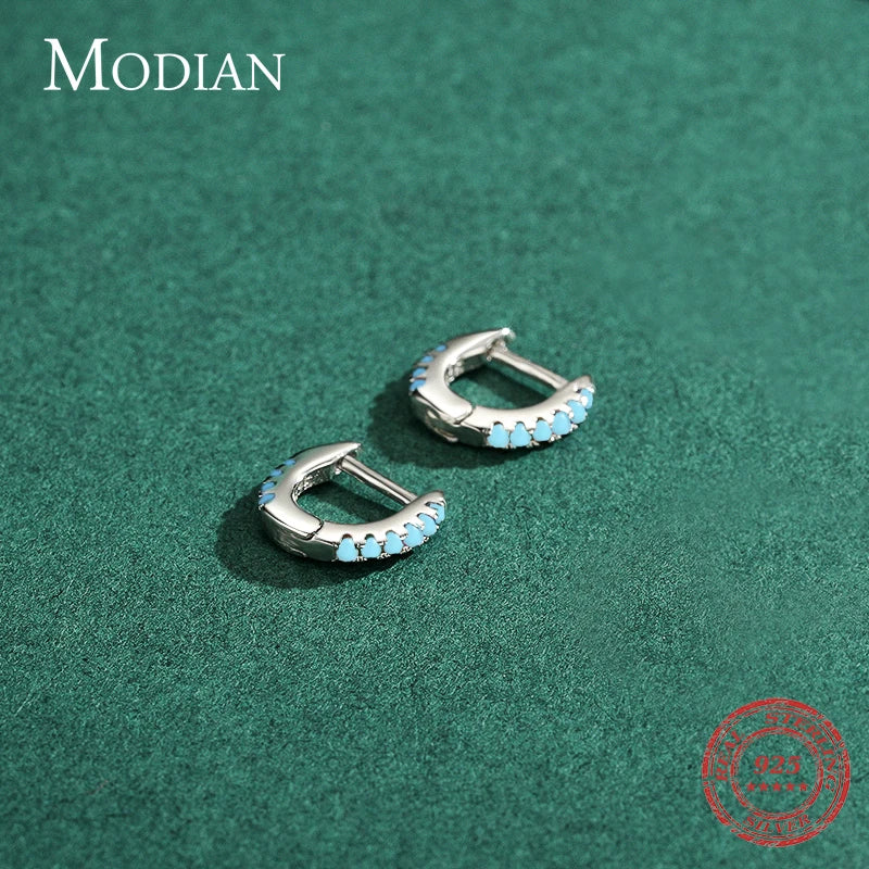 Modian Silver Turquoise Tiny Earring Fashion 925 Sterling Silver Exquisite Small Hoop Earrings For Women Gir Statement Jewelry