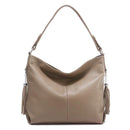 Zency Leather handbags Genuine For Women Fashion Tassel Hobo Bag Crossbody Plain Color Real Cowhide Leather Large Shopper Bag