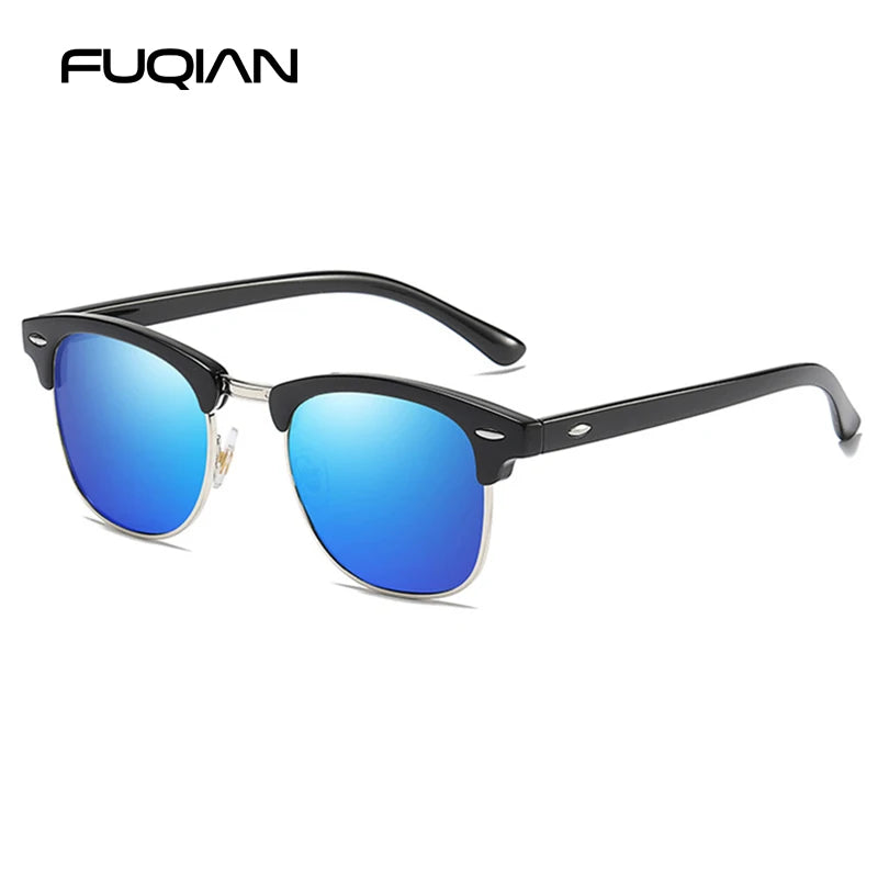 Classic Half Frame Polarized Sunglasses Men Women Retro Rivet Small Sun Glasses Male Popular Black Anti Glare Travelling Shades