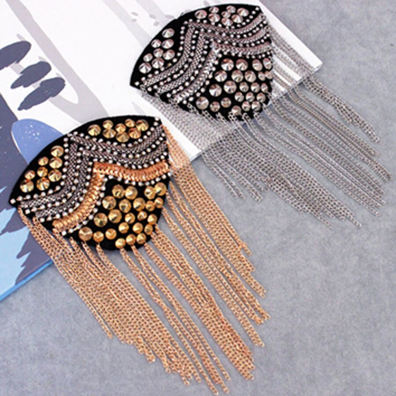 2Pcs Personality Stage nightclub hosted banquet shoulder jewelry epaulettes Retro small western assembled brooch tassel patch