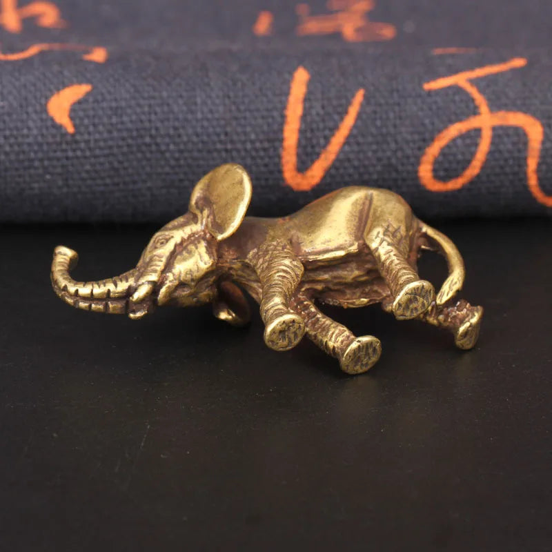 Antique Bronze Minature Elephant Figurines Tea Pet Table Ornament Decorations Solid Copper Animal Crafts Home Decor Living Room