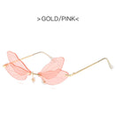 2022 Vintage Dragonfly Wings Sunglasses Fashion Rimless Women Clear Lens Eyewear Men Pink Sun Glasses UV400 Eyewear Female