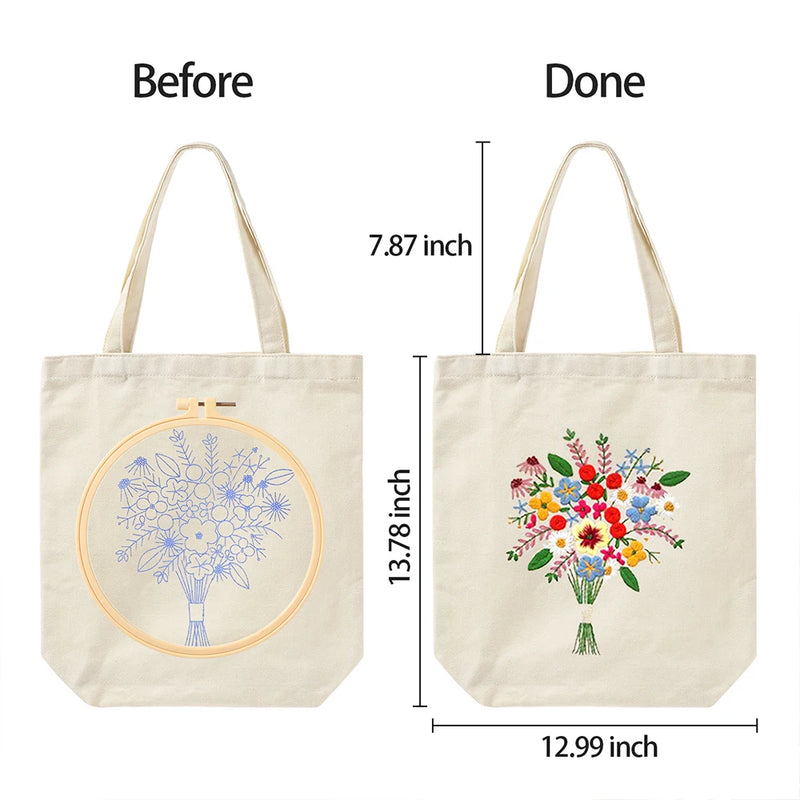 1Set DIY Embroidery Kit with Flower Pattern Canvas Carrying Bag Sewing Needlepoint Kits Craft Needle/Thread Kit For Beginners