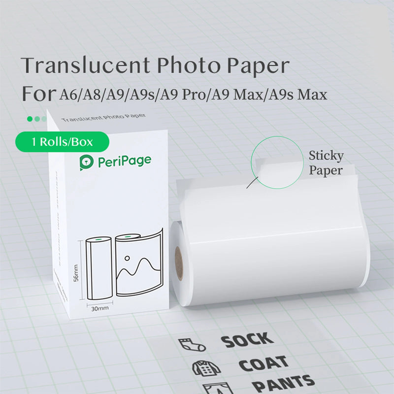 PeriPage Translucent Photo Sticker BPA-Free Adhesive Thermal Paper Roll Sticky Paper Waterproof for PeriPage A6/A8/A9/A9s/A9 Pro