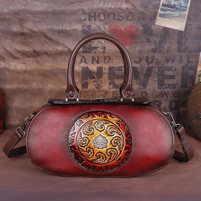 Johnature 2022 New Genuine Leather Women Bag Retro Embossed Chinese Style Handbag Soft Cowhide Luxury Shoulder &amp; Crossbody Bags