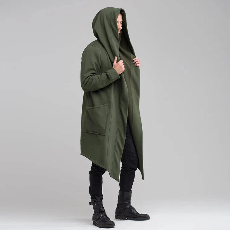 Winter Clothing Men's Hooded Cardigan Long Trench Coat Streetwear Solid Color Thickened Windbreaker Hoodie Jackets S-3XL New