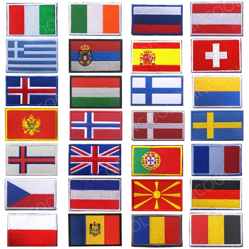 Embroidered Patches Russia Germany Slovakia Lithuania Moldova Faroe Macedonia Montenegro Switzerland Spain France Flags Badges