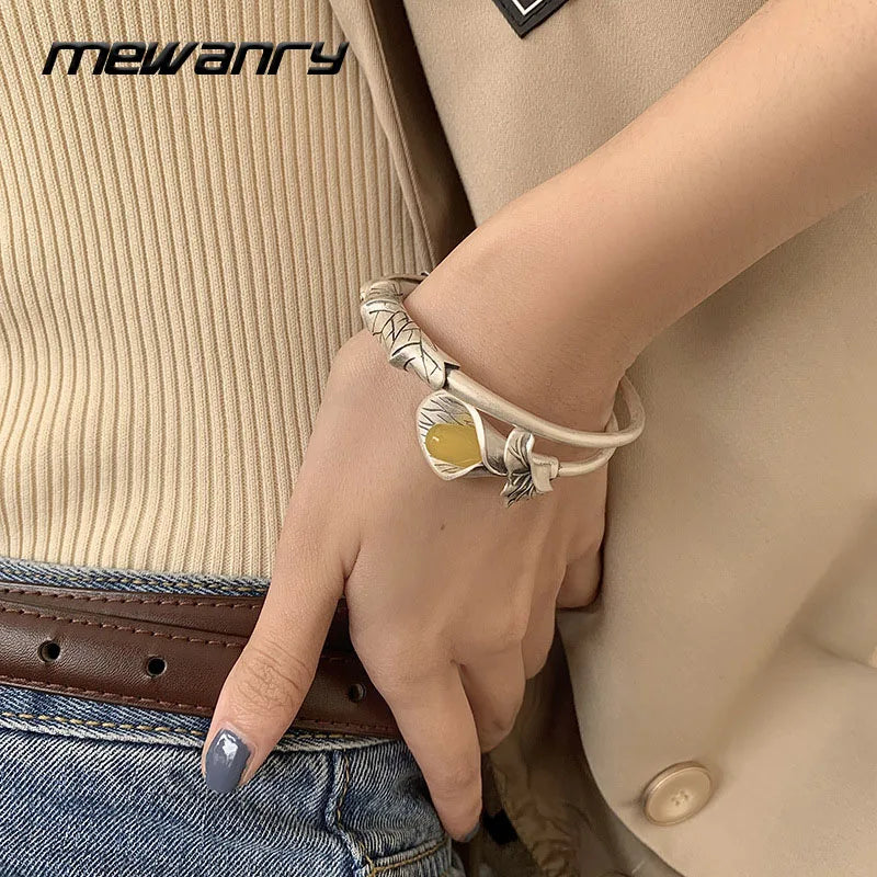 Mewanry Silver Color Bracelet for Women Trend Vintage Elegant Design Charm Leaves Flowers Zircon Jewelry Creative Gifts