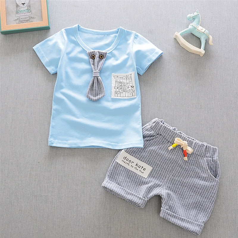 New Summer Newborn Baby Boys Clothes Children Gentleman Tie T-shirt Shorts 2Pcs/Set Toddler Cotton Girls Clothing Kids Tracksuit