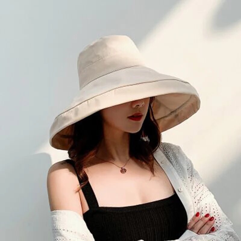 MAERSHEI Sun Hat Anti-UV Cotton Summer Hat For Women Vacation Wide Brim Beach Hat Foldable Bucket Hat large Brim Cap