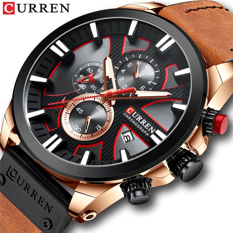 CURREN Top Luxury Brand Men's Military Waterproof Leather Sport Quartz Watches Chronograph Date Fashion Casual Men's Clock 8346