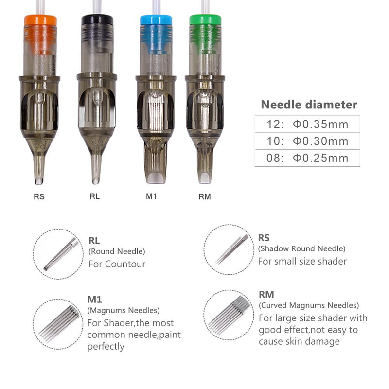 Tattoo Needles Cartridge Tattoo Cartridge RL RS RM M1 Disposable Sterilized Eyebrow Tattoo Needles for Tattoo Machine Needle