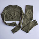 Damen nahtlose Yoga-Sets mit hoher Taille, Gym-Mesh-Leggings, Hemdenanzug, langärmelige Fitness-Workout-Sportlauf-dünne Yoga-Sets