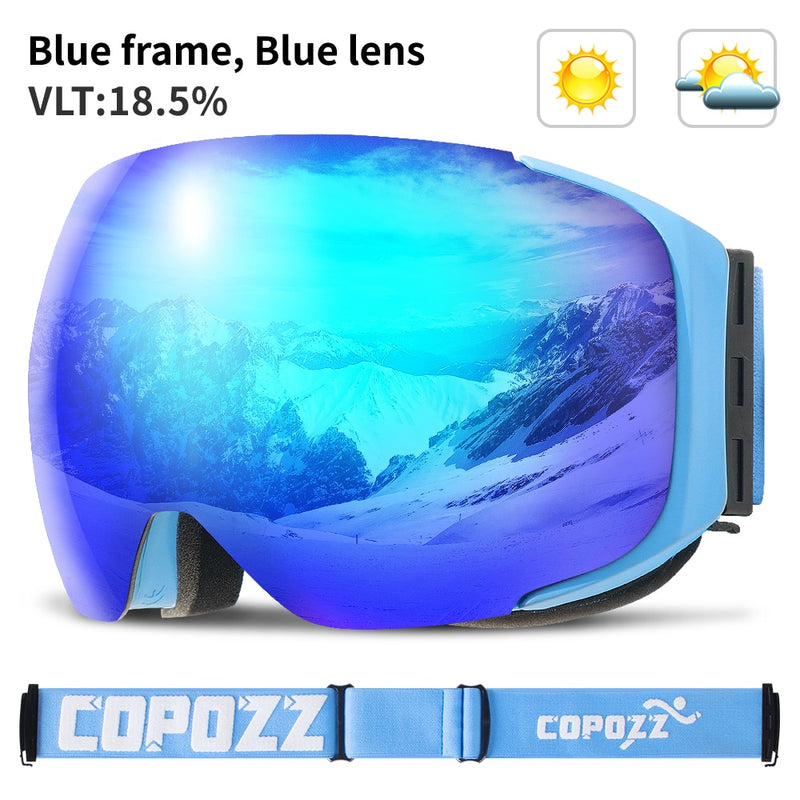 COPOZZ Magnetic Ski Goggles with Quick-Change Lens and Case Set 100% UV400 Protection Anti-fog Snowboard Goggles for Men & Women