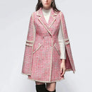 Small fragrance tweed cloak woolen coat women pink double breasted slim wool blend overcoat