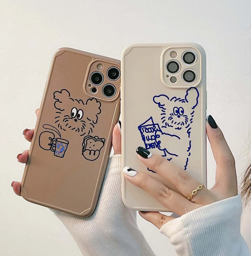 Ins line dog cute animal phone case cartoon cover capa for iphone 12 11 13 pro max mini 8 7 plus x xs max xr silicone funda