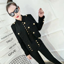3XL!spring autumn fashion black short jacket women stand collar single breasted top coat