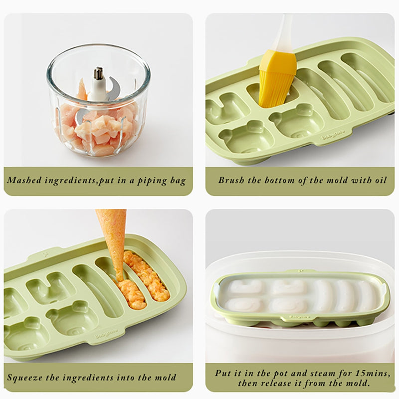 BC Babycare Silicone Cute Shape DIY Sausage Making Mould Reusable Hot Dog Maker Molds Safe Baby Food Supplement Storage BPA Free