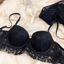 Christmas red embroidered net gauze lingerie top thin bottom thick gather bra set sexy push up large size women underwear bralet