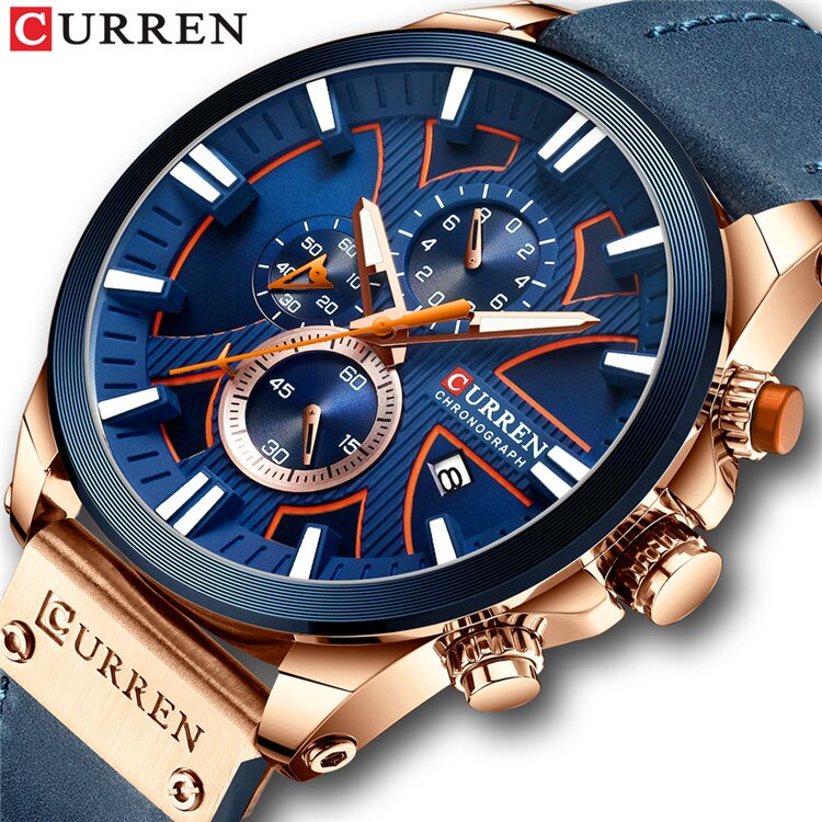 CURREN Top Luxury Brand Men's Military Waterproof Leather Sport Quartz Watches Chronograph Date Fashion Casual Men's Clock 8346