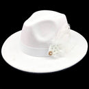 NEW white Wool Women feather Fedora Hat For Winter Autumn ElegantLady Floppy Cloche Wide Brim men Jazz Caps