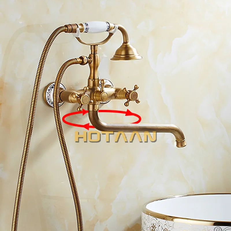 HOTAAN A set 30cm length outlet rotated Brass Body Bathroom Shower Faucet Four Handle Options Bathtub Faucet n Bath Water Mixer