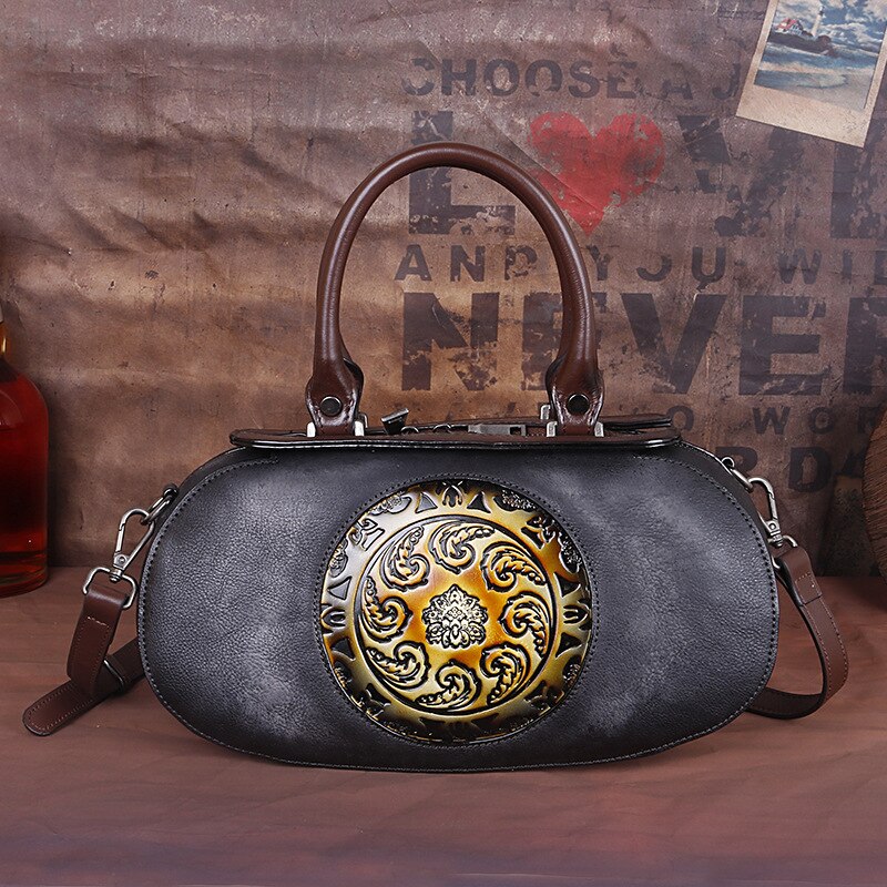 Johnature 2022 New Genuine Leather Women Bag Retro Embossed Chinese Style Handbag Soft Cowhide Luxury Shoulder &amp; Crossbody Bags