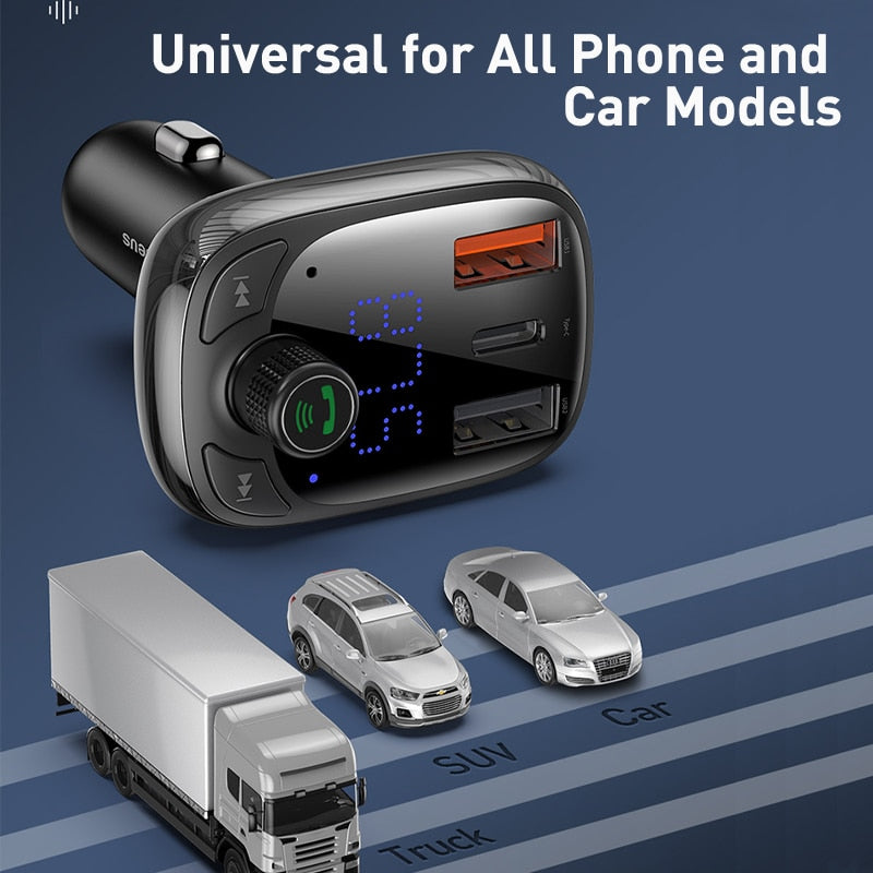 Baseus FM Transmitter Bluetooth 5.0 Handsfree Car Kit Audio MP3 Player With PPS QC3.0 QC4.0 5A Fast Charger Auto FM Modulator