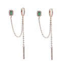 double piercing silver color rose gold clear green rectangle cubic zirconia long chain tassel earring 2020 new