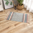 Retro Bohemian Hand Woven Cotton Linen Carpet Morocco Printed Area Rugs Tufted Tassels with Anti Skid Pad Throw Rug Bath Doormat
